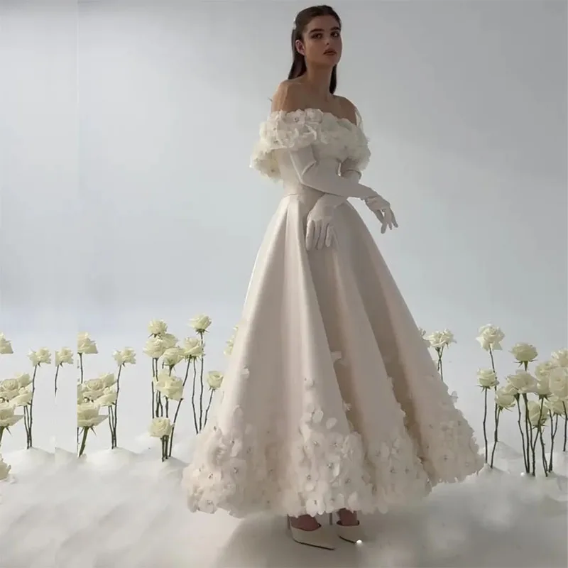 Fashion Flower Prom Dresses with Cape Sweetheart Ruffles Ankle-Length Formal Evening Gown A-Line Wedding Party Dress (No Gloves)