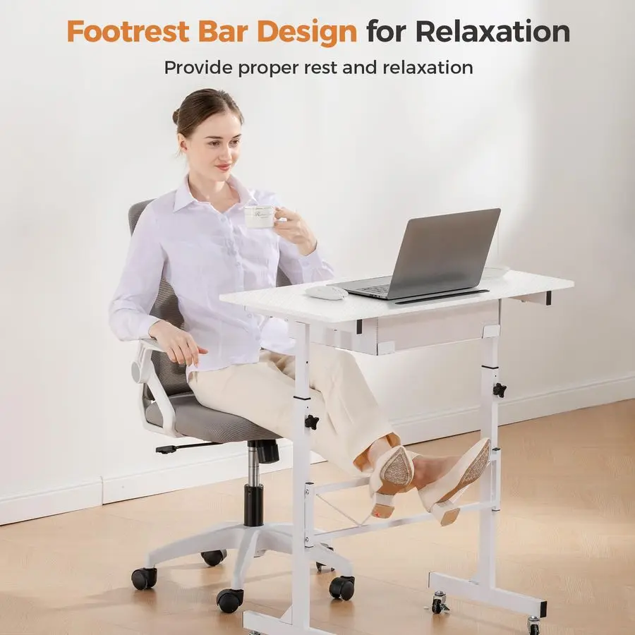 Small Standing Desk Adjustable Height Small Computer Desk Mobile Portable Rolling Laptop Table with Wheels 32 Computer Workstat