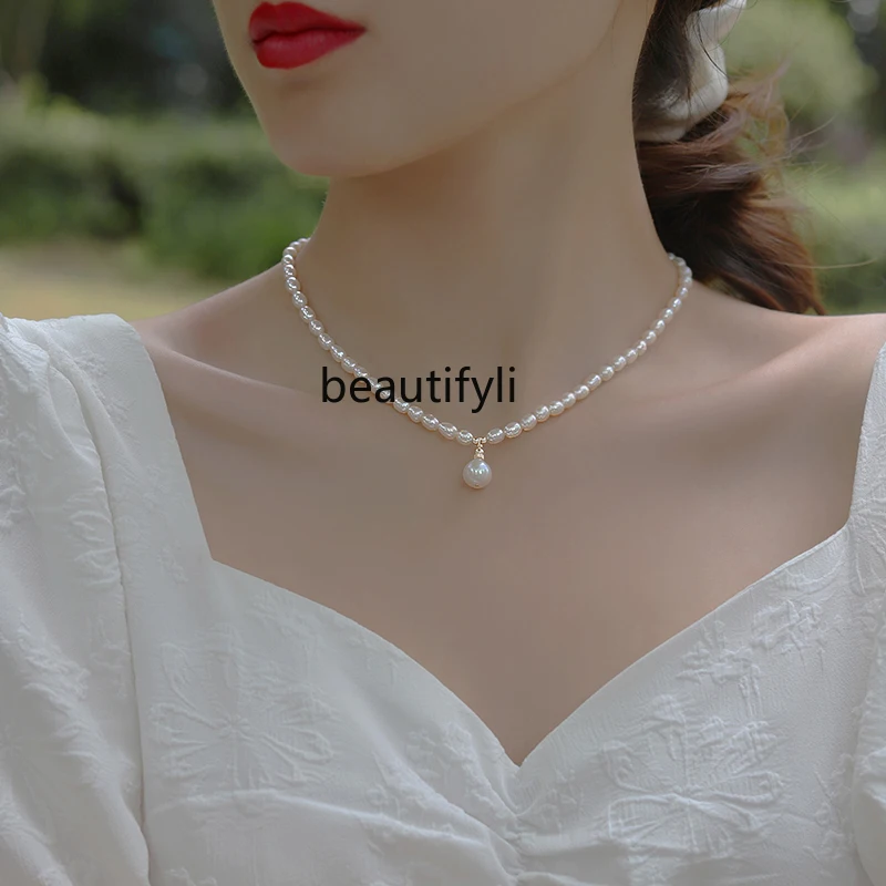 Natural freshwater pearl necklace women's new design sense niche premium collarbone chain spring and summer sweater neck chain