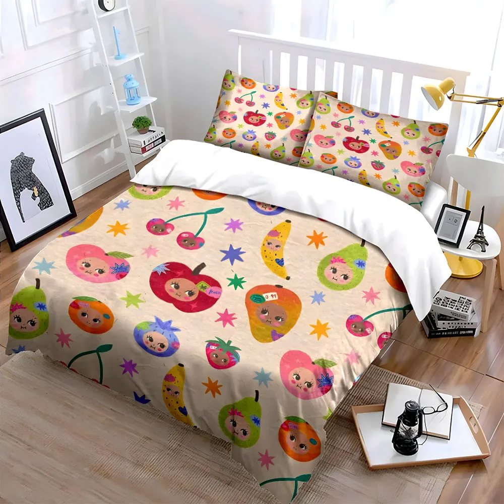 Cute anthropomorphic fruit illustrations Printed Duvet Cover Set1 Duvet Cover+2 PillowcaseMulti Size Bedroom Bedding Decor