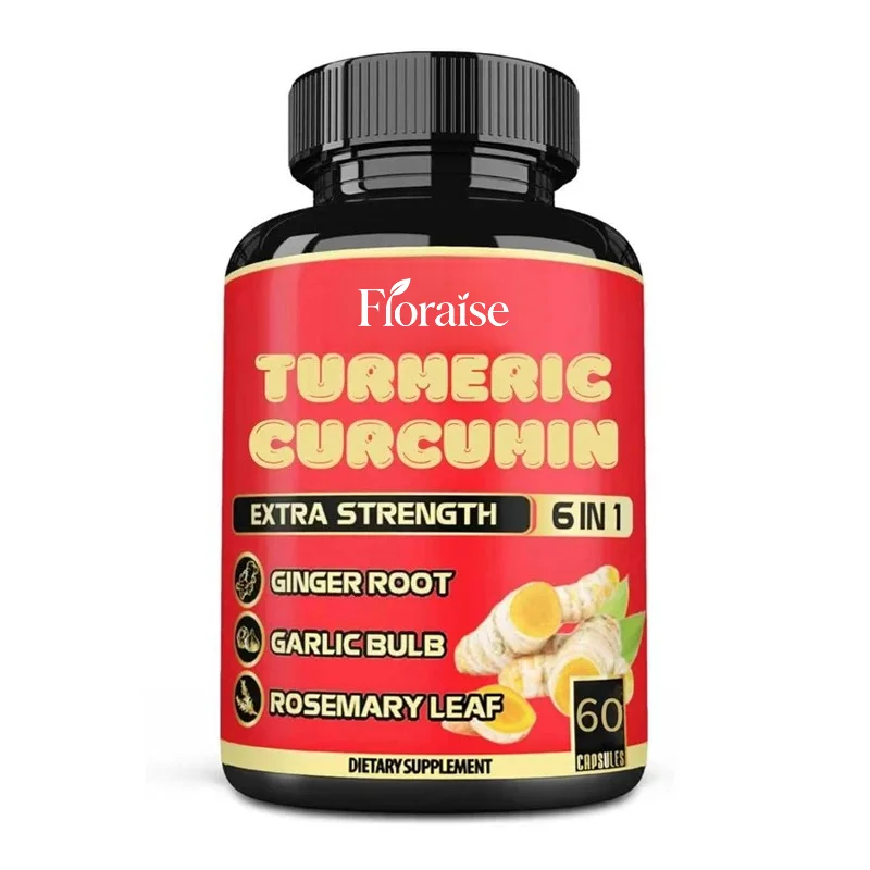 6-in-1 Turmeric Curcumin Supplement, 95% Curcumin Containing Ginger Roots, Garlic Bulbs, and Black Pepper