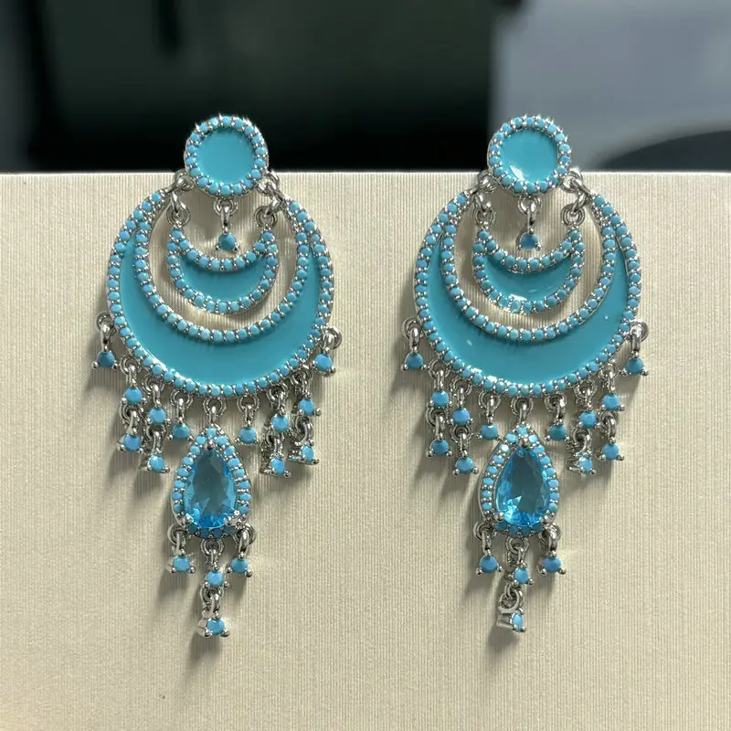 

Bilincolor Sea Blue Moon Tassel Earrings For Women