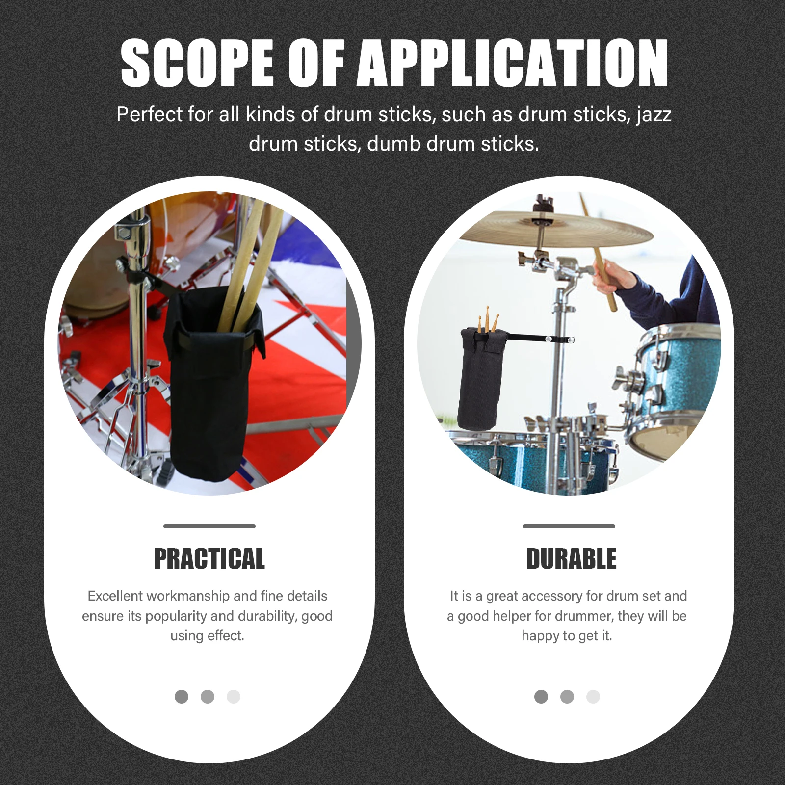 

1Set Drumstick Holder Durable Metal Oxford Cloth Professional Drum Stick Storage Portable Pouch for Drummers Percussion