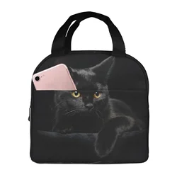 Scatola per il pranzo del gatto nero per le ragazze borsa per il pranzo carina isolata borse per il pranzo della scuola scatole per il pranzo riutilizzabili borsa per Snack scatola per il pranzo Kawaii