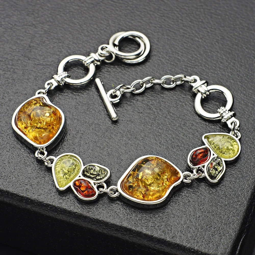Fashion Elegant Tear Drop Multicolor Baltic Honey Link Chain Bracelets Bangles For Women Girl Gift Bracelets  L83201