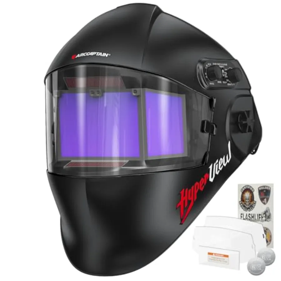 

Auto Darkening Welding Helmet with Panoramic Side View, 6.22" x 2.8" Extra-Large Viewing Screen, 1/1/1/1 True Color Welding Hoo