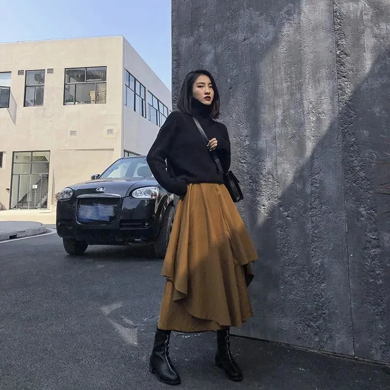 

Irregular Skirt Women High Waist Mid-Length Jupe Longue Femme Spring Autumn Faldas Mujer Moda 2022 Vintage Casual Gothic Clothes