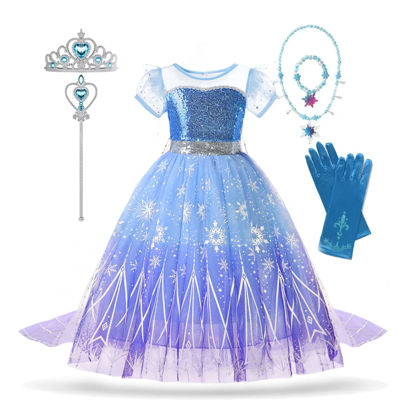 Elsa Girl Dresses Princess Costume Children\'s Sequin Fantasy Children\'s Cosplay Queen Clothes Halloween Carnival Party Dresses