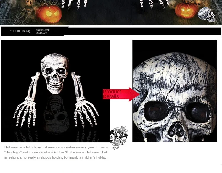 Halloween Realistischer Totenkopf Skelett-Kopf Menschliche Hände und Arme für Halloween-Party Haus Garten Rasen Deko Spukhaus Horror-Requisiten – Detail 8