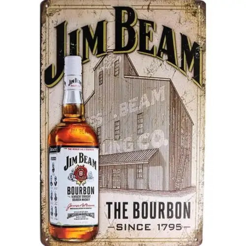 Placa de Metal Vintage Jim Beam; Anúncio do Bourbon Whiskey