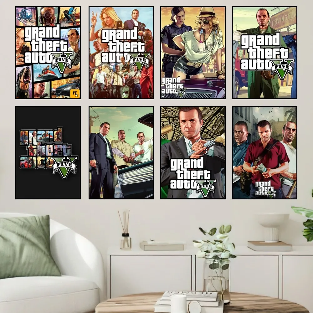 Grand Theft Auto V GTA5 Poster Prints Wall Sticker Painting Bedroom Living Room Decoration Office Home Self Adhesive