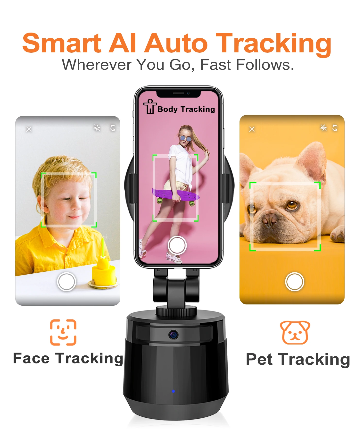 NULIER 360° Rotation AI Auto Tracking Stabilizer Smart Phone Holder Virtual Cameraman No APP WIFI Required with Tripod Stands