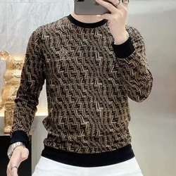 2024 Light Luxury Autumn and Winter New Arrivals Men's Casual All-match Pullovers Hoodies Fashion Printed Long Sleeve T-Shirts