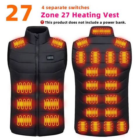 27/17/9-Zone Smart Heated Vest, Outdoor Casual Warm Jacket, Zone-by-Zone Independent Control, 3-Level Temperature Adjustment