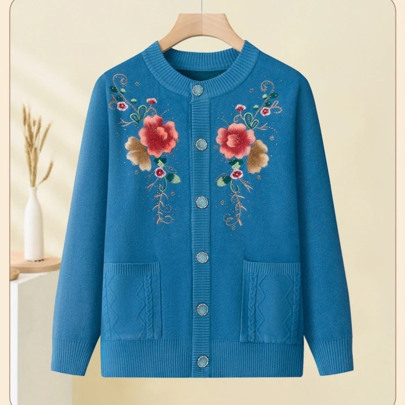 

Women's Clothing Warm Sweater Fleece Knitted Cardigan Jacket New Autumn Winter Embroidered Knit Sweater Coat Female Outerwear