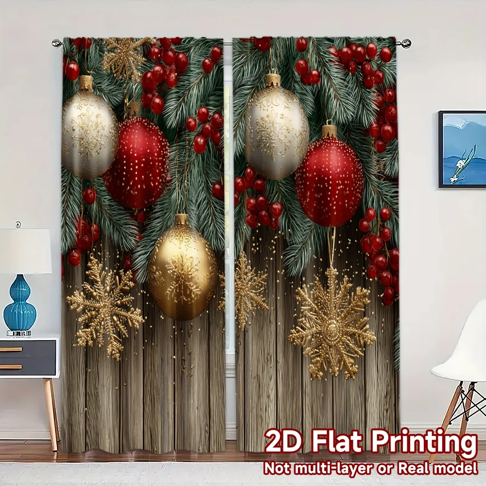 2D Flat Printing,JIT 2pcs, Curtains (Without Rod) Festive Ornaments(4) Fashionable Chic Curtains Durable 100% Polyester Fabric