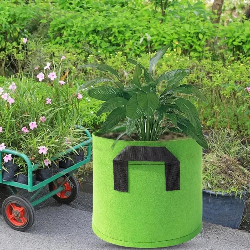 4Pcs Green Non-Woven Plant Grow Bags with Handles Heavy Duty Gallon Planter for Vegetables Garden Greenhouse