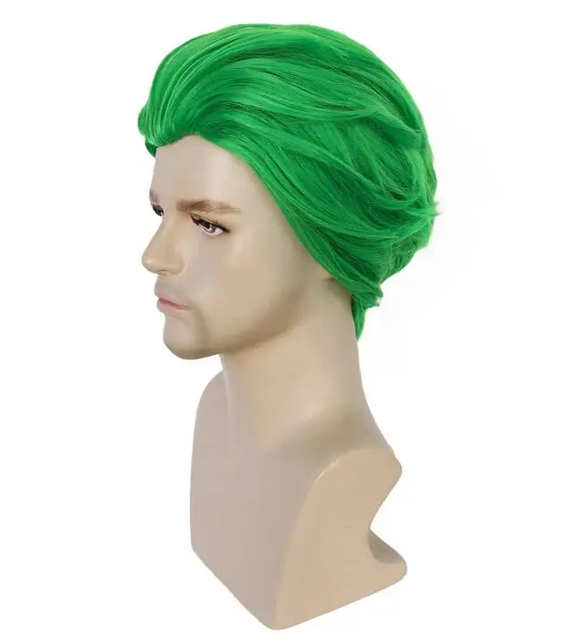 Peluca de Cosplay corta y recta verde para hombres, cabello sintético sin pegamento, resistente al calor, hecha a máquina, sin flequillo, 10 pulgadas