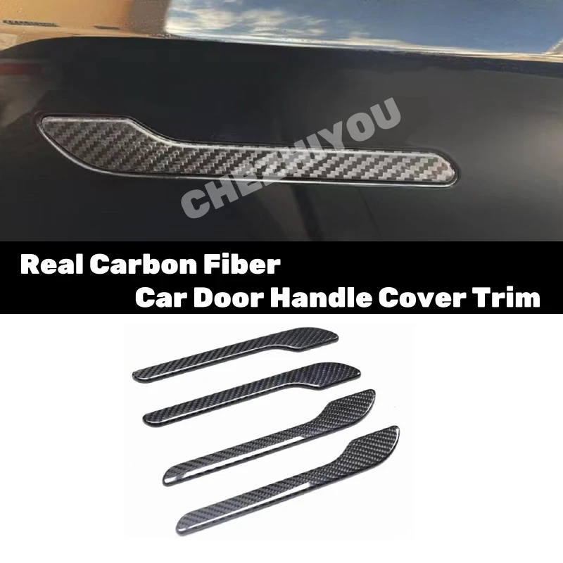 

Real Carbon Fiber Car Door Handle Cover Trim For Tesla Model 3 2017-2021 Model Y 2021 Sticker Glossy Black Forged Carbon