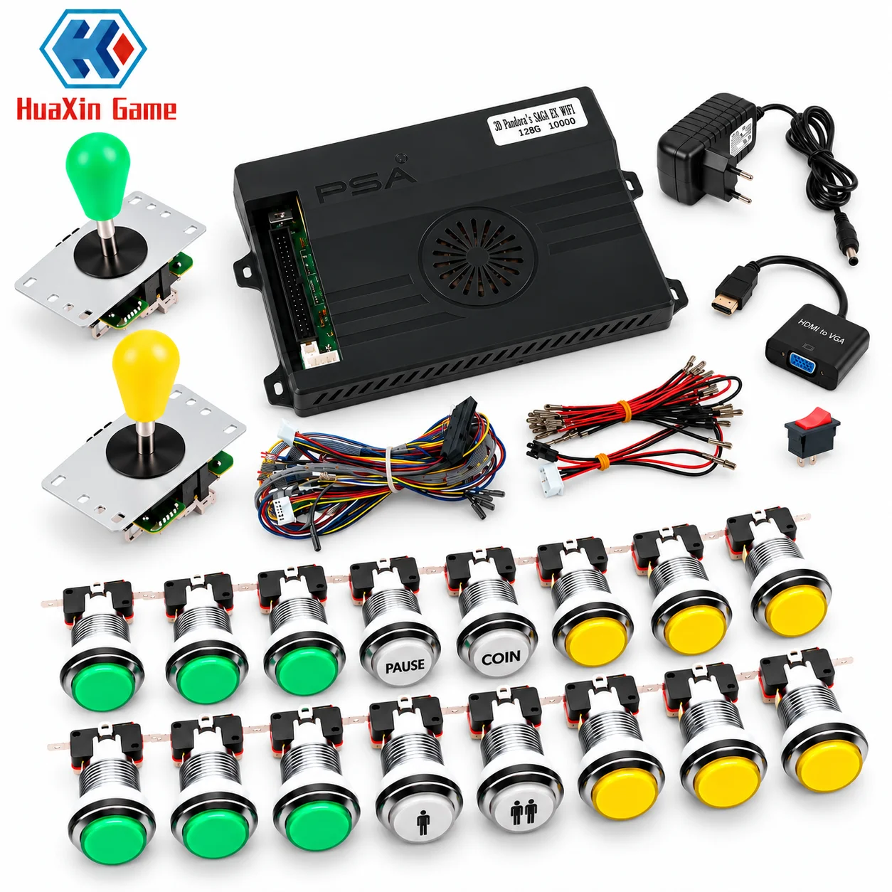 Pandora Box 10000 Games 2 Player Arcade DIY Kit with Silver Push Buttons Joysticks HDMI VGA Wiring for Arcade Cabinet
