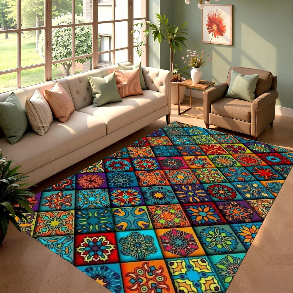 Bohemian Style Printed Carpet Ethnic Style Mosaic Pattern Door Mat Living Room Bedroom Decoration Rug
