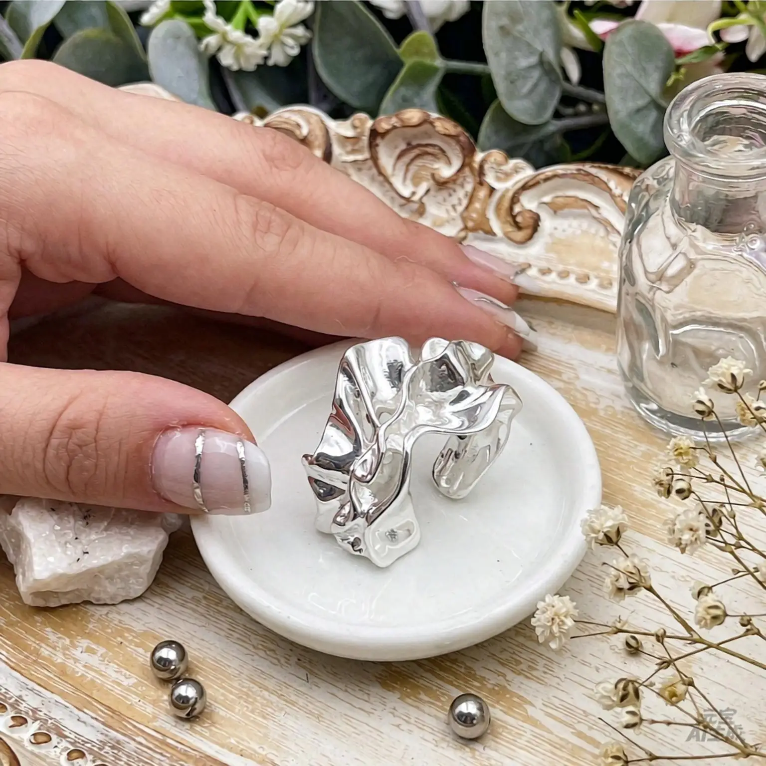 Personality 925 Sterling Silver Irregular Ruffles Wrinkle Open Rings for Women Girls Anniversary Party Fashion Jewelry Gifts
