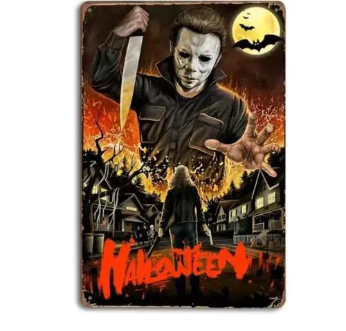 HALLOWEEN MOVIE PROMO METAL TIN SIGN MAN CAVE MICHAEL MYERS HALLOWEEN MOVIE SIGN