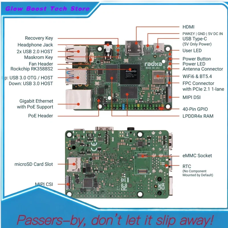 Glow 5C RK3588S2, Radxa ROCK 5C Lite RK3582, computer a scheda singola