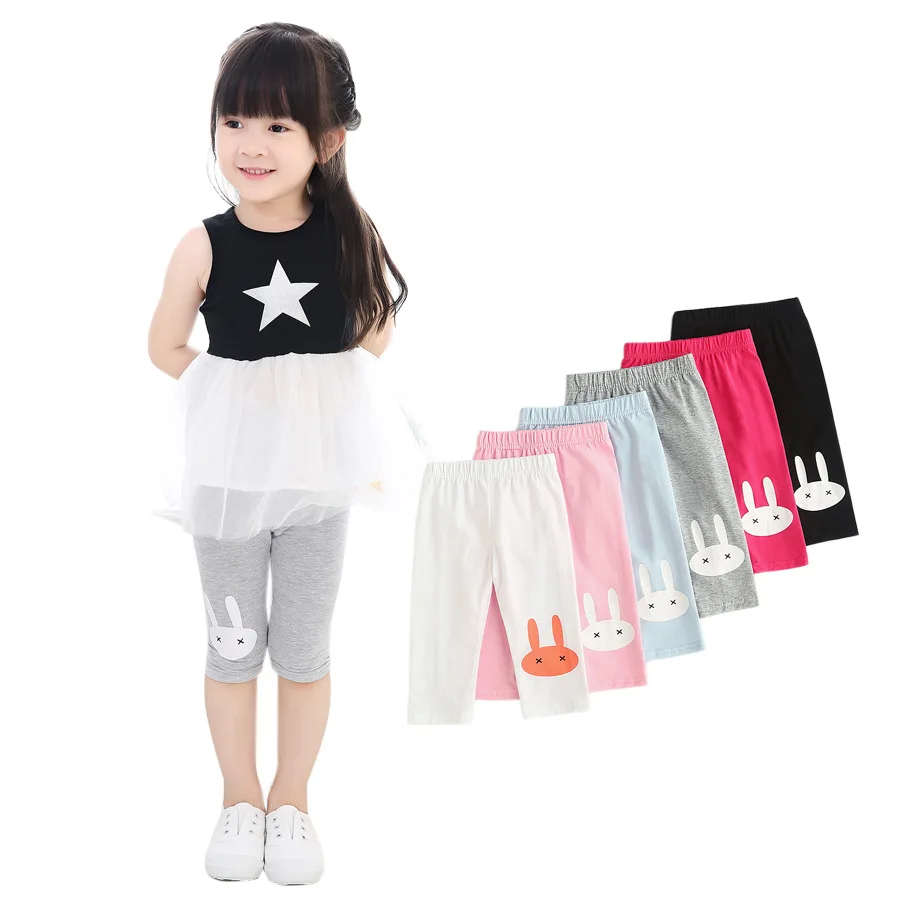 Children's pants New summer style girls' cotton five point leggings Little rabbit printed leggings