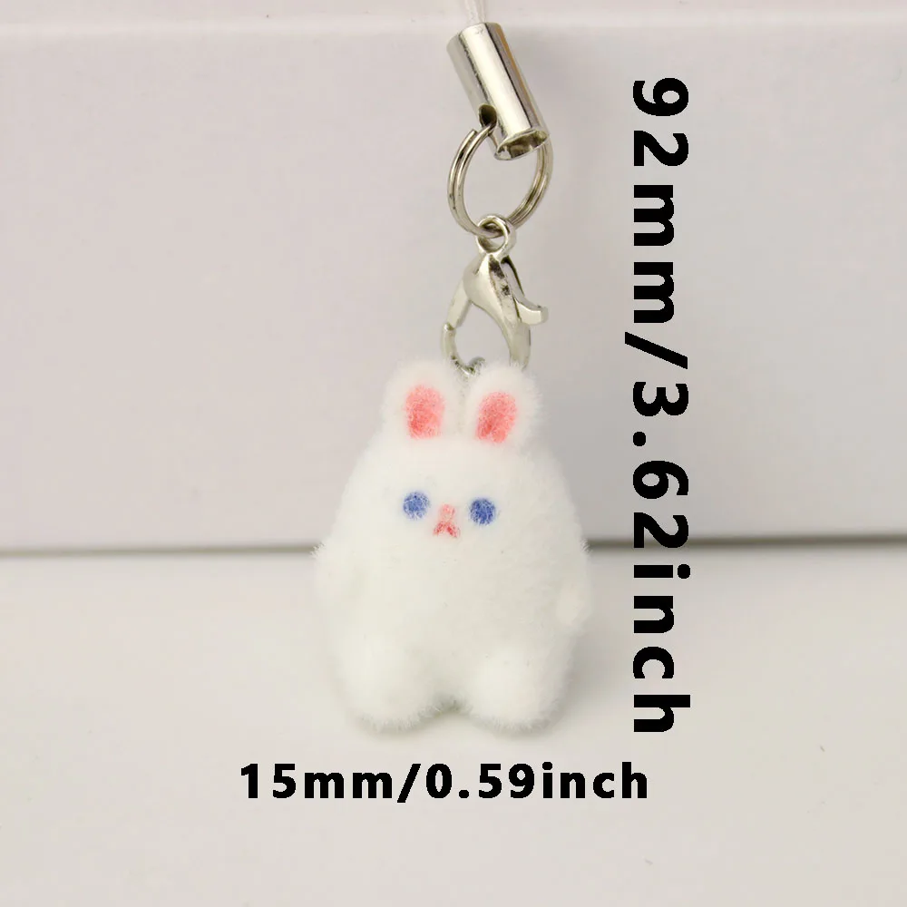 3D Cute Flocking Resin Rabbit Charms for Couples Mobile Phone Pendants Key Rings Earphones Bag Dcorations Jewelry Gifts