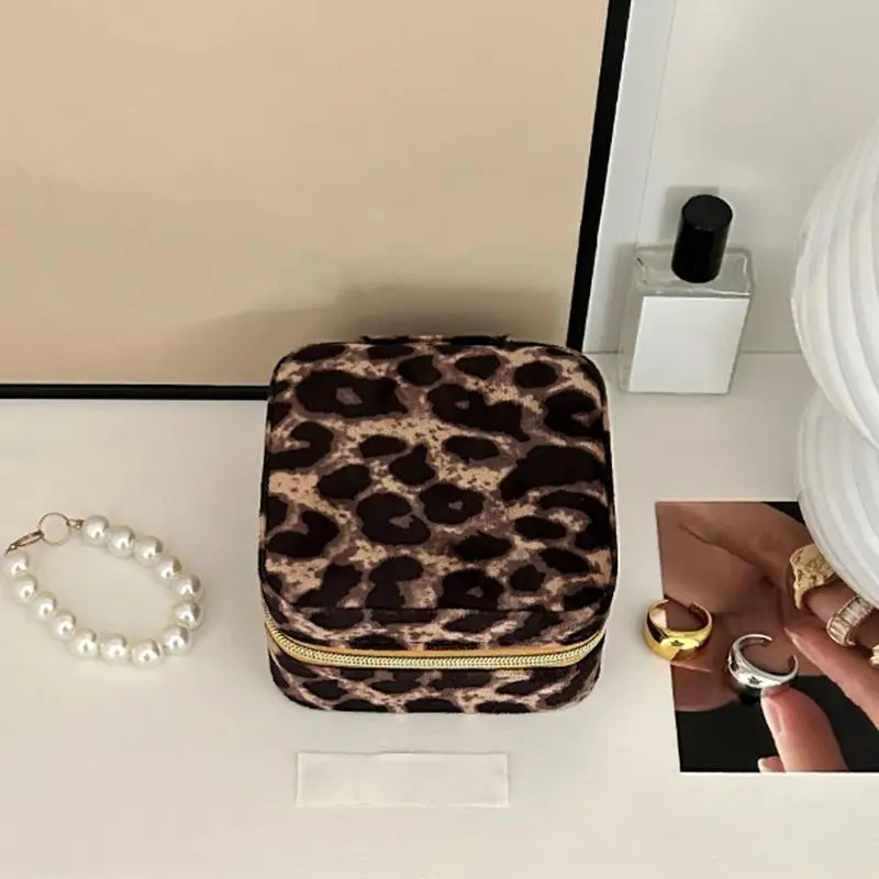 Travel Jewelry Box Leopard Leather Earrings Box Organizer Small Couple Ring Box Portable Jewelry Box Necklace Earrings Case For