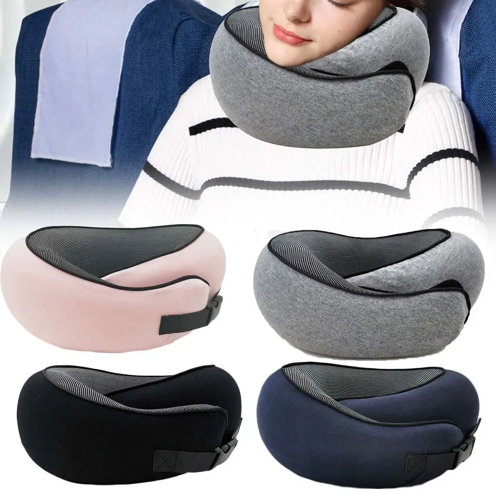 

U-shaped Travel Neck Pillow Adjustable Soft Memory Foam Pillow Supports Head Neck and Chin Drawstring Bag