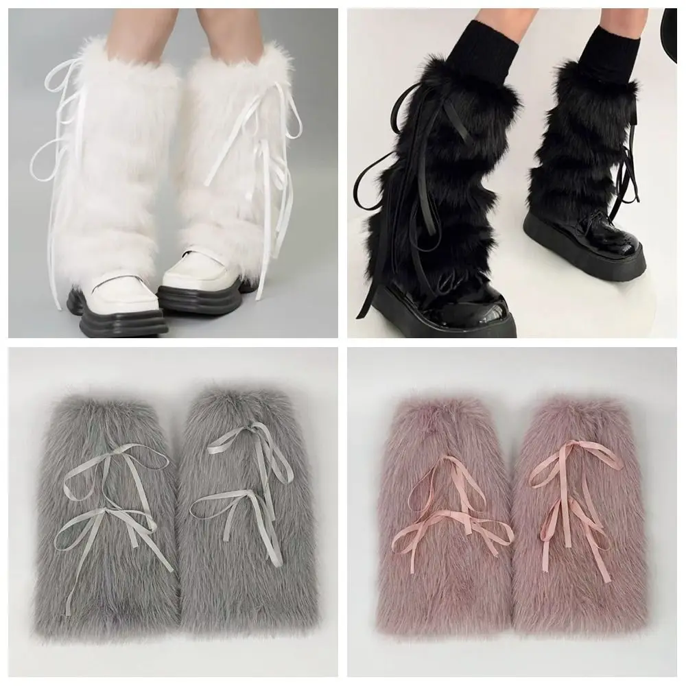 موضة فو الفراء فروي تدفئة الساق Y2k حار فتاة المرأة أفخم جوارب النمط الياباني الدافئة واقي أحذية بلاستيك الشارع الشهير