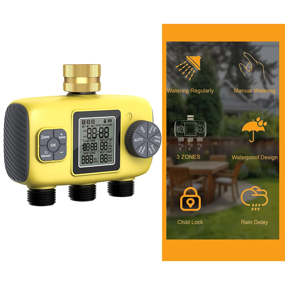 152.1*124.7*87.75mm Automatic Water Timer Watering Schedules 3 for zone Irrigation 3 for zone Timer Compact Design