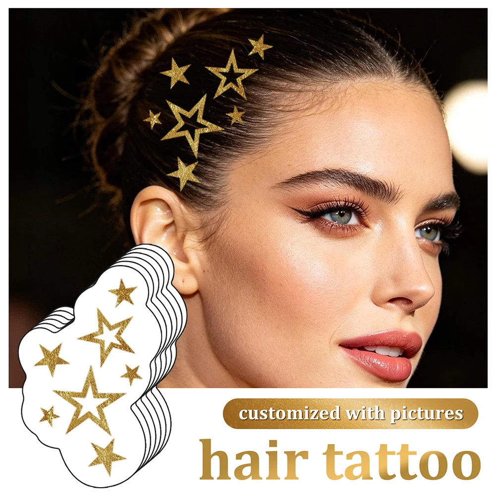 Shiny Gold Foil Star Hair Tattoo Stickers, Temporary Hair Decor, Sparkly Hair Face Stickers for Women Holiday Makeup
