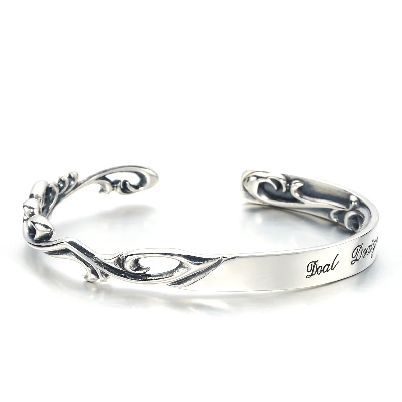 Pattern Bracelet Men's S925 sterling silver temperamental small silver bracelet open fashion design women's bracelet