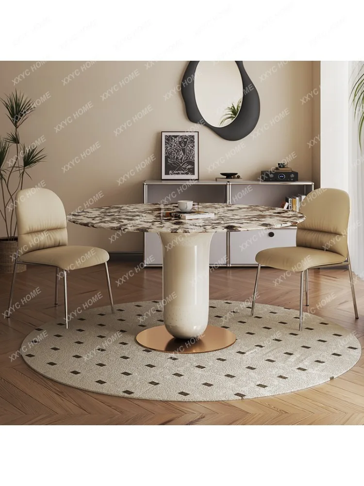 Light Luxury Cream Style Super Crystal Stone Paint Dining Table Modern Simple Small Apartment Marble round Dining Table