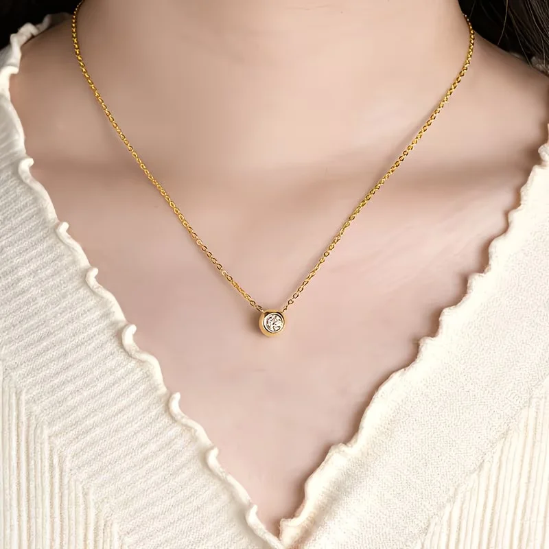 Vergoldete 18K Zarte Minimalistische Glänzende Runde Zirkonia-Charm-Halsketten mit Klaren AAA Zirkonia-Steinen für Damen Schmuck Geschenke – Detail 6