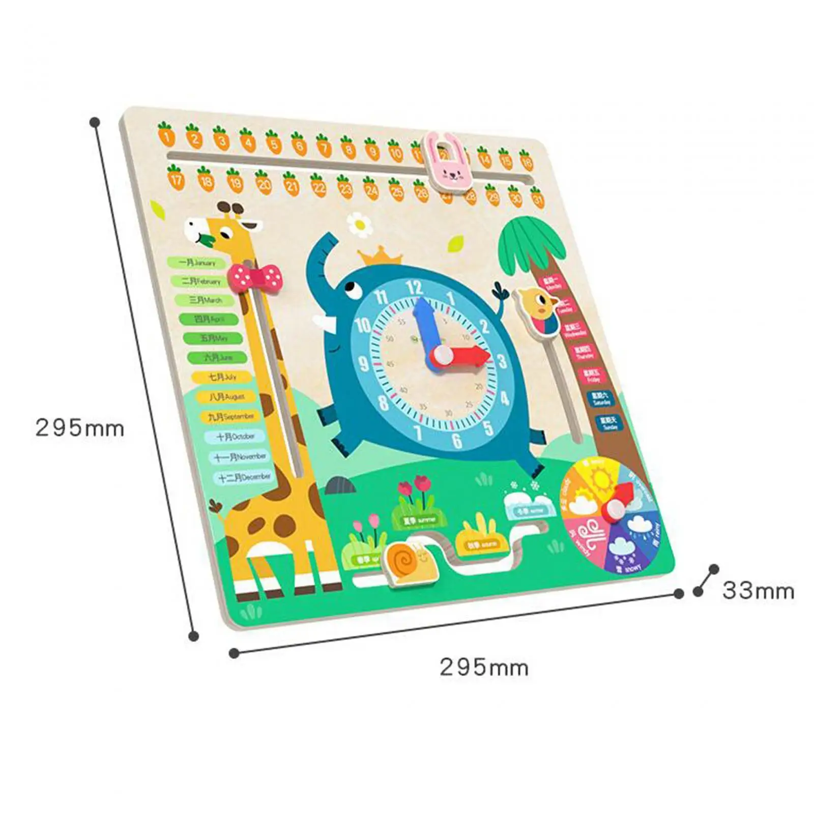 Calendar Clock Wooden Toy Learn Seasons, Months, Days of Week Funny Puzzle