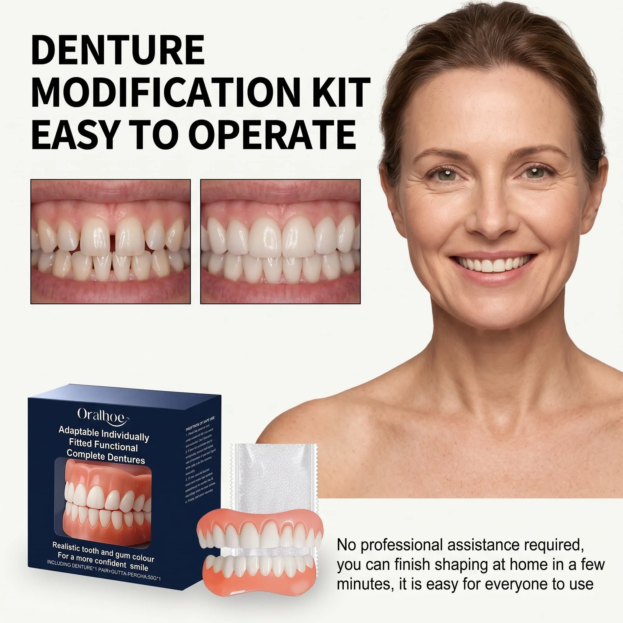 Denture Repair Kit Temporary Tooth Replacement Fix Loose False Teeth Resin Moldable Cosmetic Set For Broken Denture Gap Filling