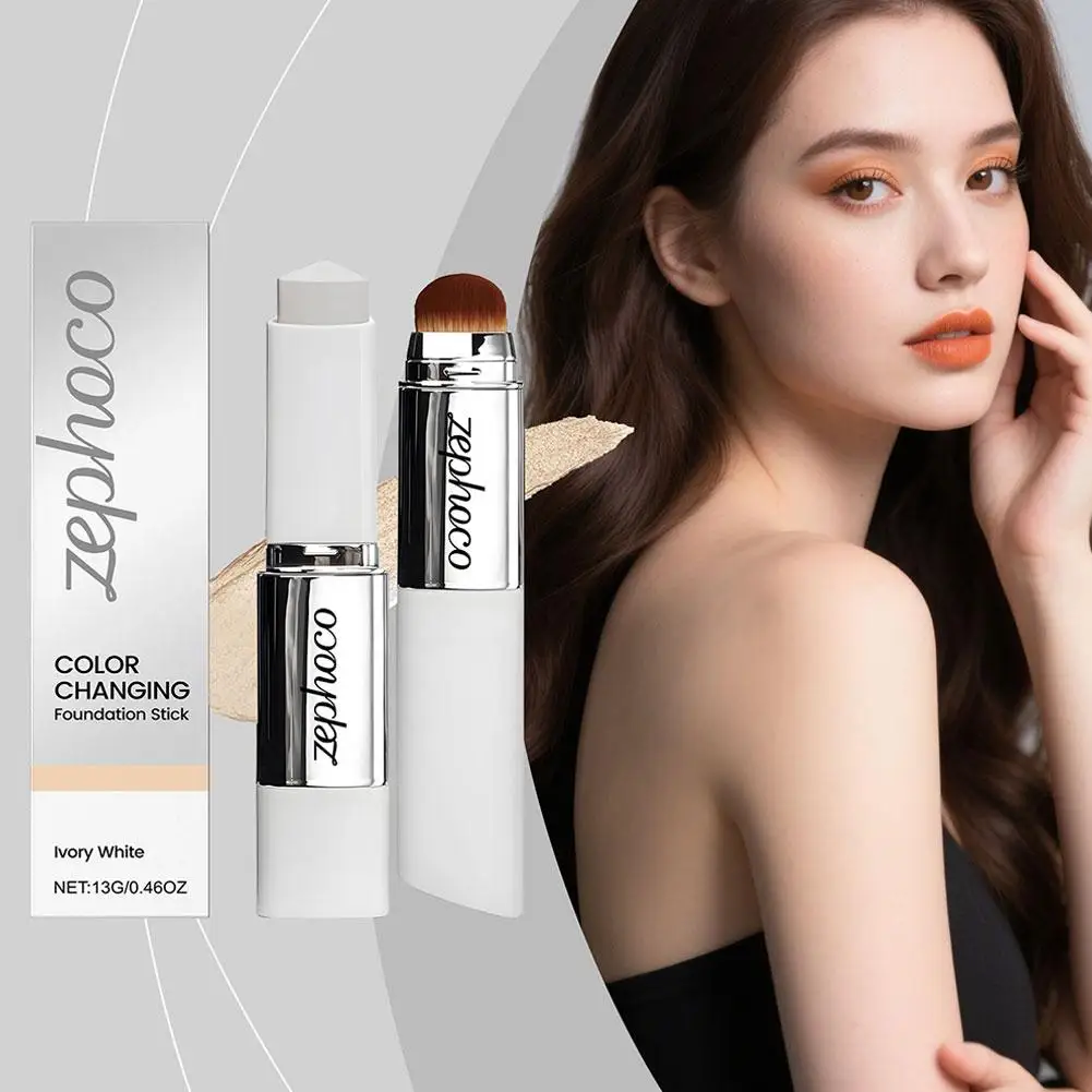 Barra correctora de base 2 en 1 de doble cabezal con pincel, base en barra que cambia de Color, maquillaje de base ligero hidratante