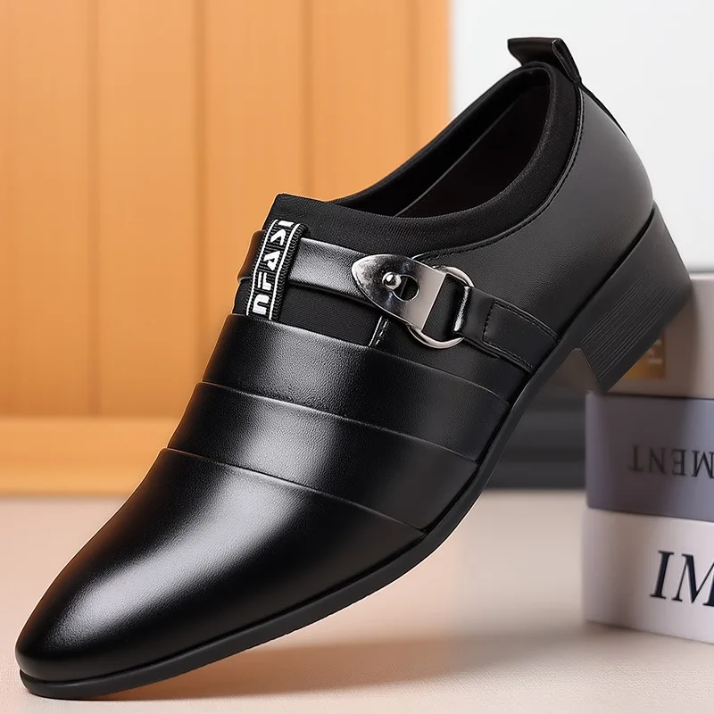 Men Shoes Casual Business Leather PU Mesh Pointed Brown Man Mens Dress Loafers Luxury Social Men's Shoe Designer Black Wedding