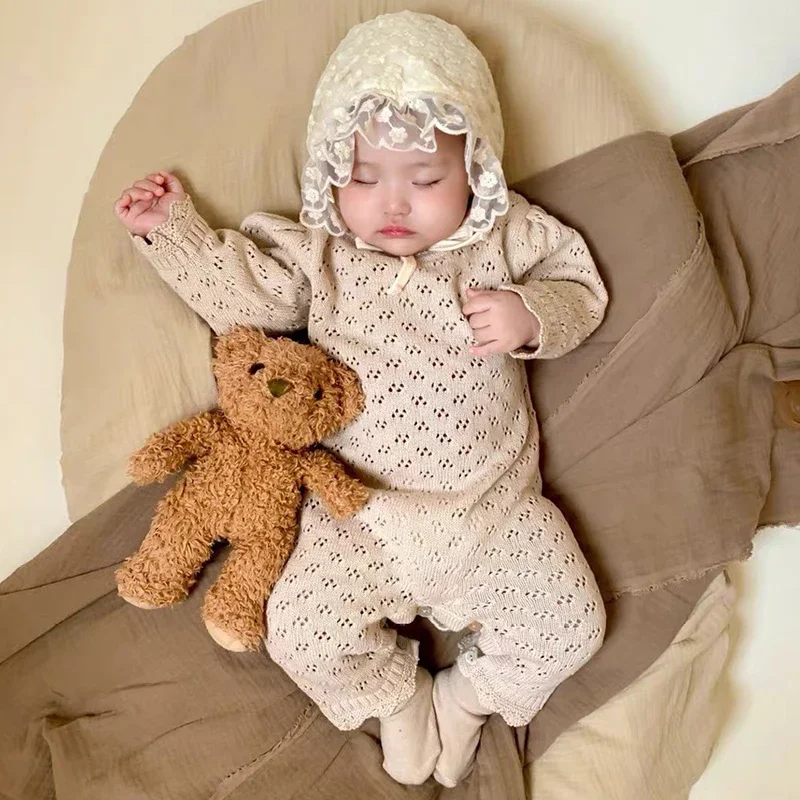 

Toddler Baby Girl Clothes Newborn Girl Knitting Bodysuits Hollowed Out Clothing Infant Baby Girls Knit Jumpsuit One piece Outfit