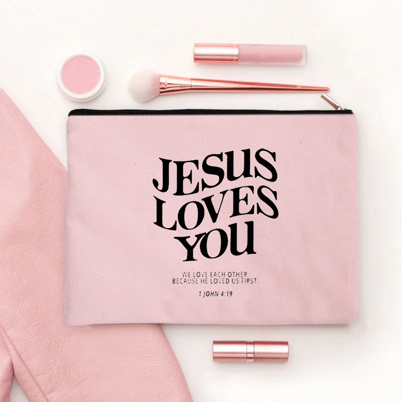 Jesus ama você saco cosmético, presente cristão, maquiagem caso, viagens higiene pessoal organizador, armazenamento make up pouch, saco de lápis