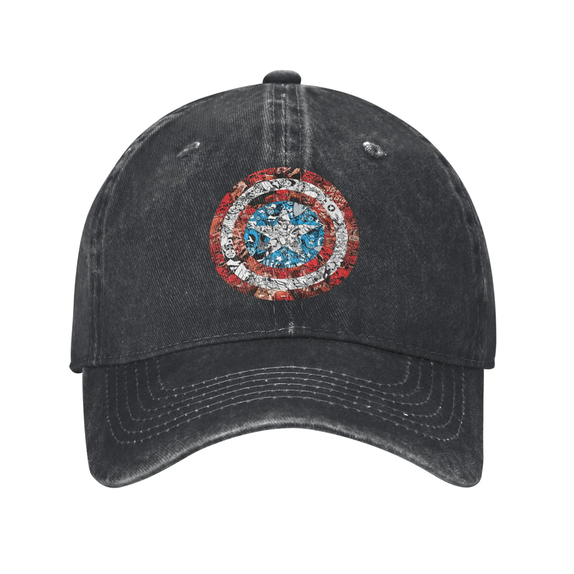 Czapka z daszkiem Captain America Comic Shield Unisex, postarzana, dżinsowa, sprana, typu snapback, bezszwowa, miękka czapka