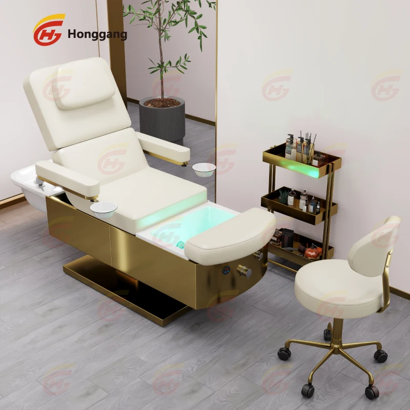 thai luxury king size head foot facial eyelash spa beauty salon bed hair washing electric massage table bed