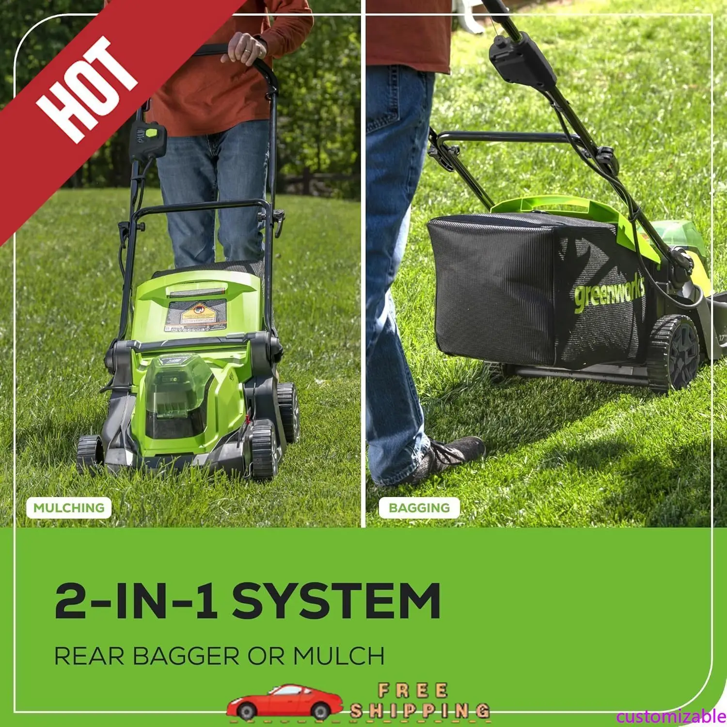 

Customizable 48V (2 x 24V) 17" Cordless (Push) Lawn Mower (125+ Compatible Tools), (2) 4.0Ah Batteries and Dual Port