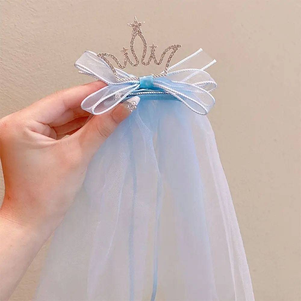 Fashion Girls Pearl Crown Hairpin Children Hairpin Veil Hair Clip Princess Hair Accessories Bow Hair Clip Cute