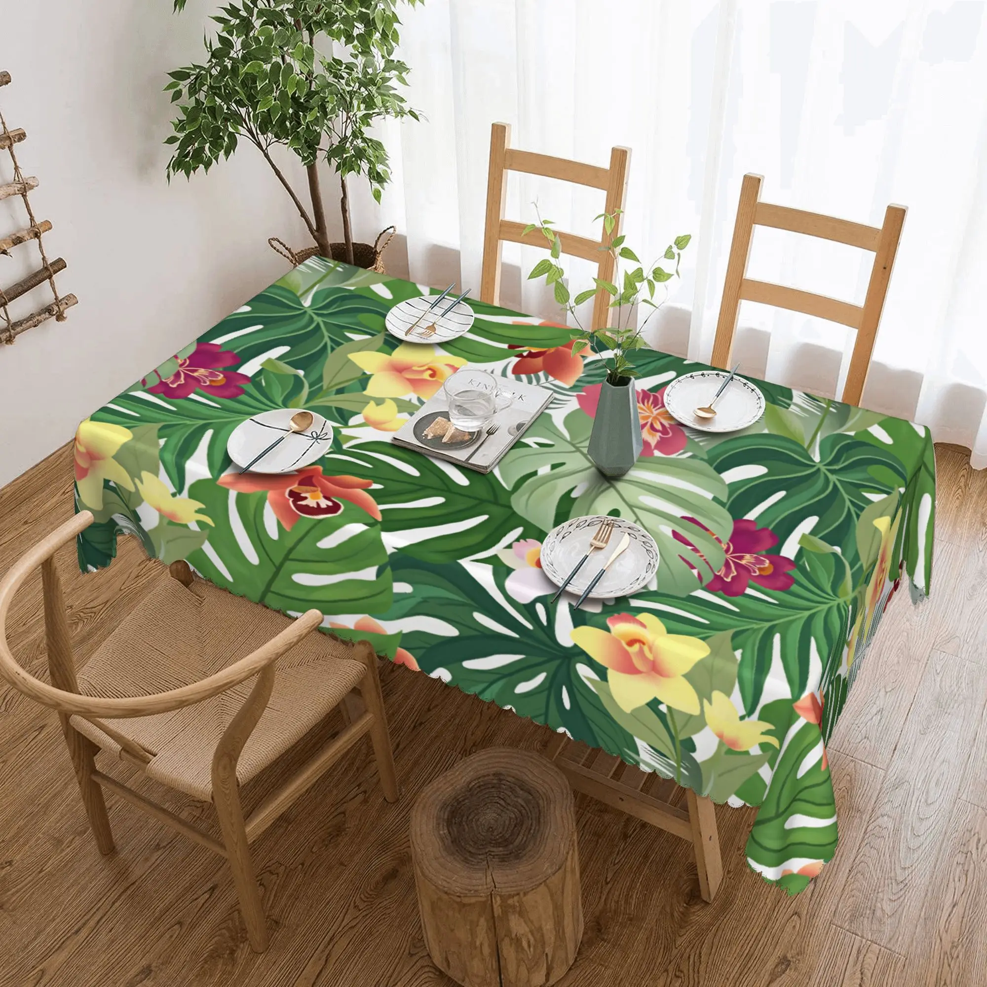 Nappe rectangulaire imperméable à motifs de plantes tropicales, feuilles de palmier et fleurs, pour pique-nique