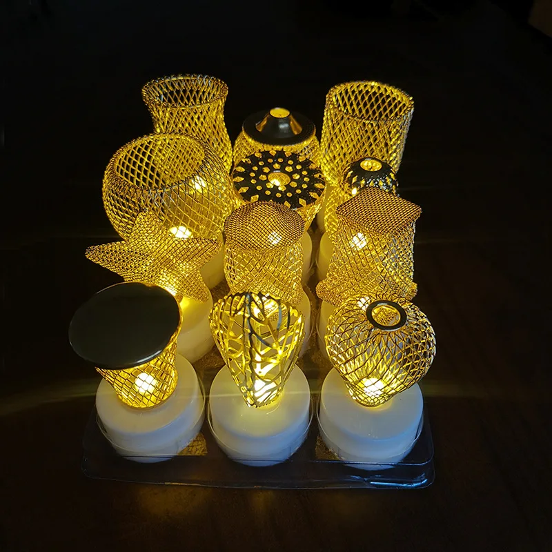 Flickering Flameless LED Candles Tealight Night Lights Lamp Gold Iron LED Electronic Candle Lamp for Wedding Party Home Decor